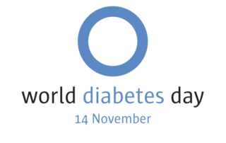A circle along with the words "World Diabetes Day November 14"
